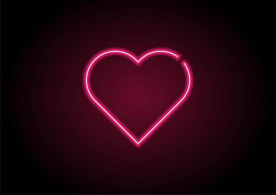 Heart Shape Red Neon Light On Black Wall Drawing by Atakan