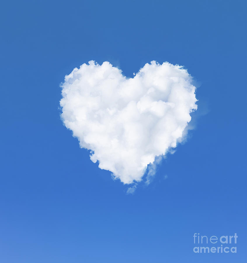 Heart shaped cloud in blue sky Digital Art by Simon Bratt Photography LRPS