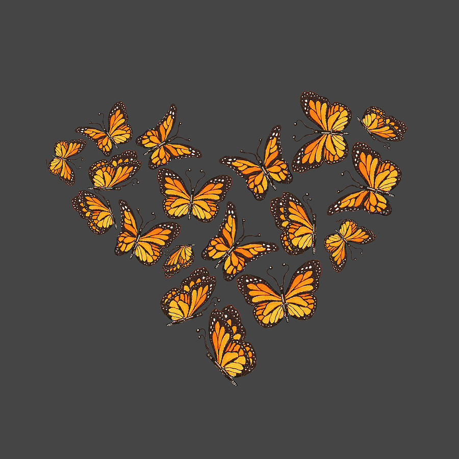 Heart Shaped Dance Of Monarch Butterflies Watercolor  Painting by Irina Sztukowski