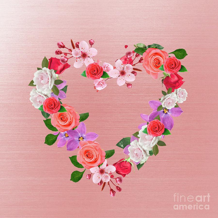 Flower Digital Art - Heart Shaped Floral Bouquet  by Rachel Hannah