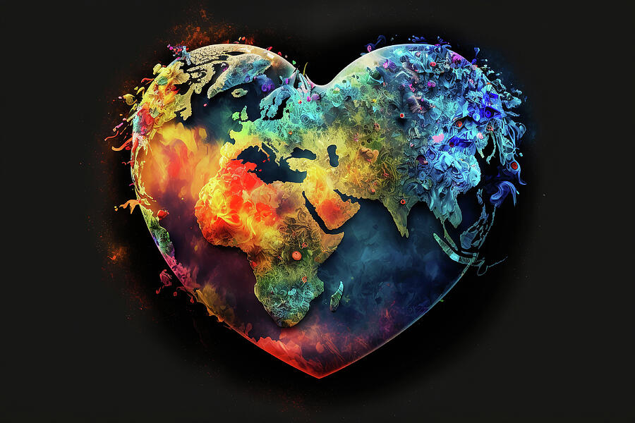 Heart Shaped Globe Of Europe, Asia, Africa and the Middle East Digital Art by Jim Vallee