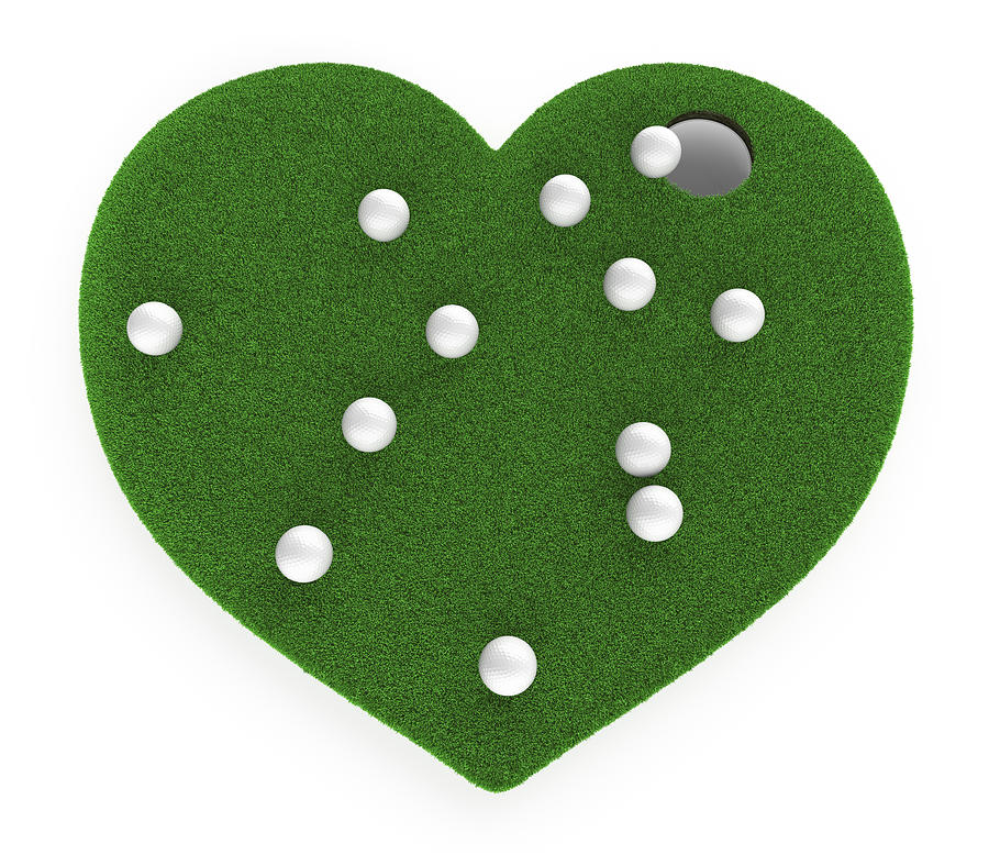 Heart shaped grass with many golfballs near hole Photograph by I Like That One