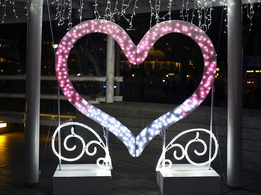 Heart shaped illumination photo spot in Yokohama Minato Mirai Photograph by DigiPub