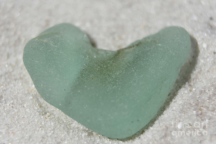 Unique Photograph - Heart Shaped Sea Foam Sea Glass on White Sand by DejaVu Designs