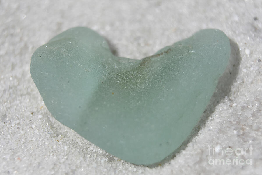 Chocolate Still Life Photograph - Heart Shaped Sea Glass on a White Sand Beach by DejaVu Designs
