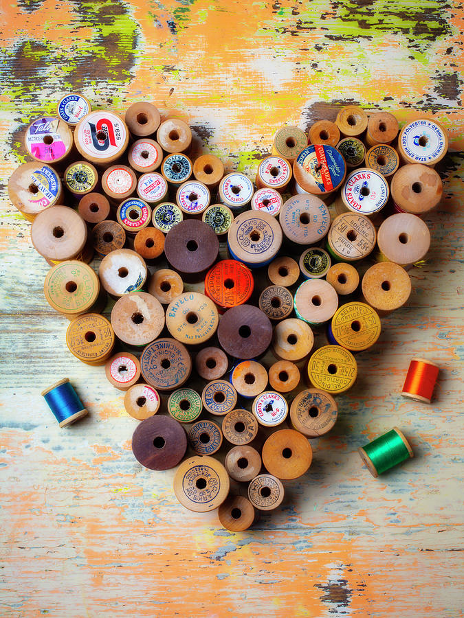 Vintage Photograph - Heart Shaped Thread Spools by Garry Gay