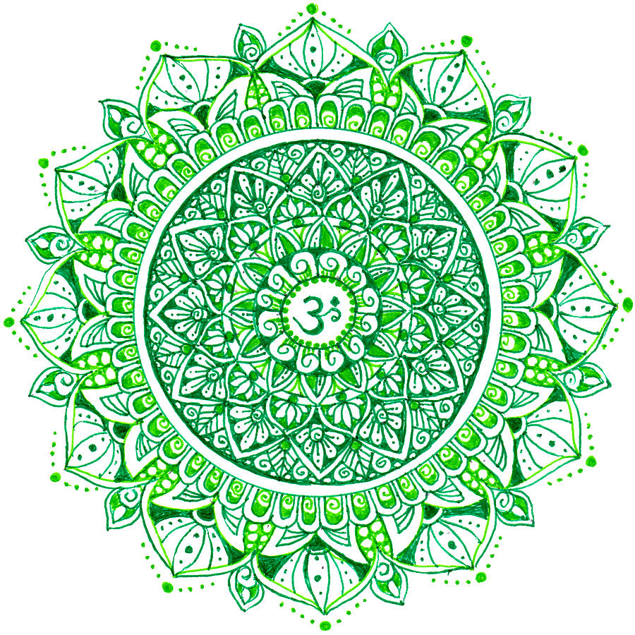 Heart Space Green Om Mandala Painting by Laura Iverson