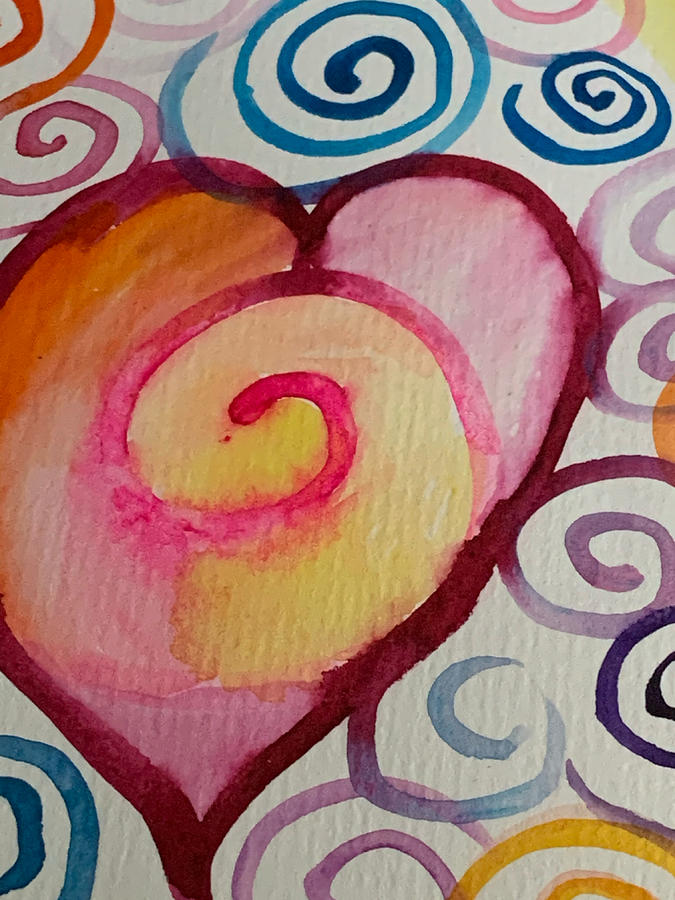 Heart Spirals Painting by Sandy Rakowitz
