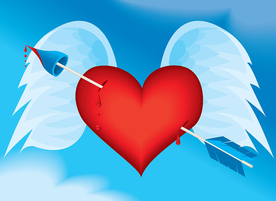 Heart with Arrow and Wings Drawing by Dhanford