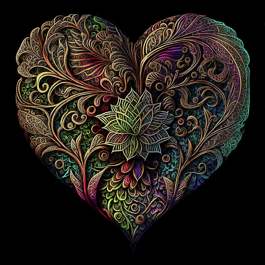 Heart with Lotus Digital Art by Peggy Collins