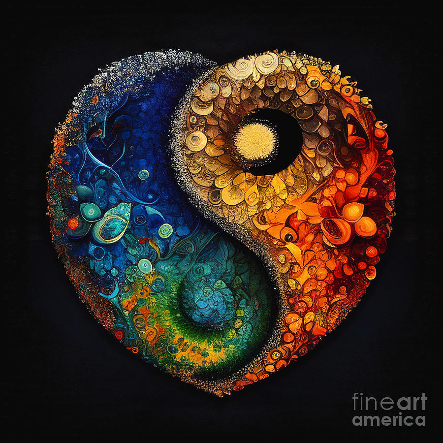 Heart with yin and yang Mixed Media by Binka Kirova