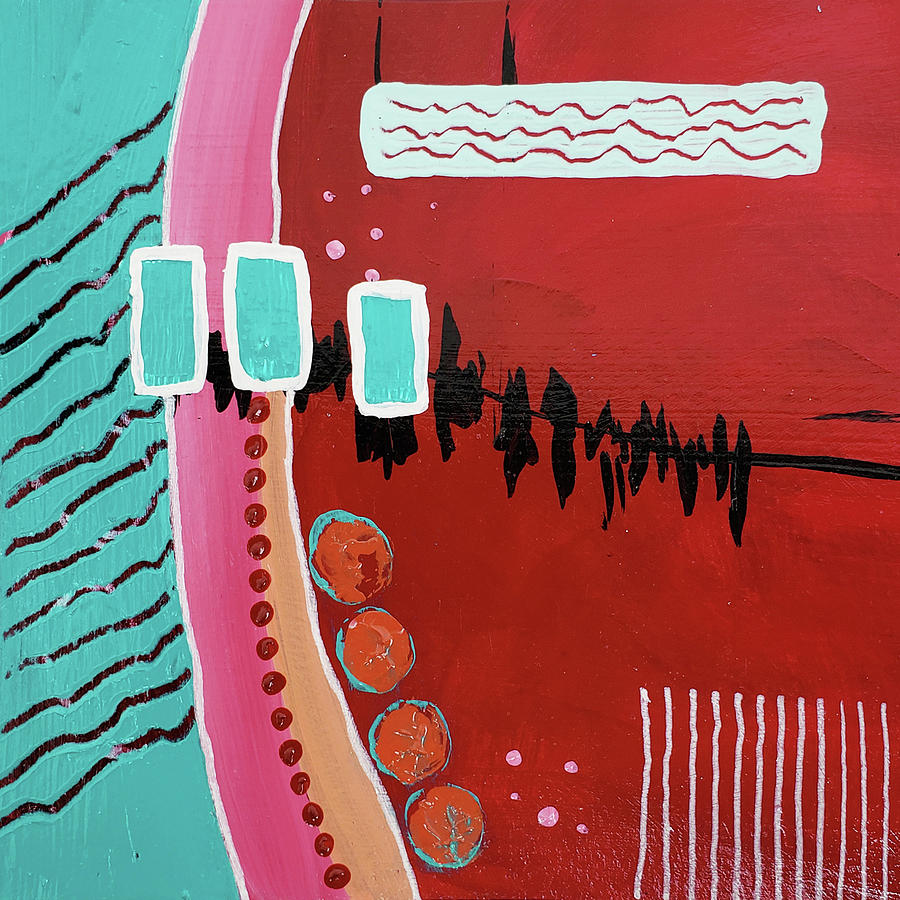 HEARTBEAT Abstract In Red Aqua Blue Pink Mango Painting by Lynnie Lang