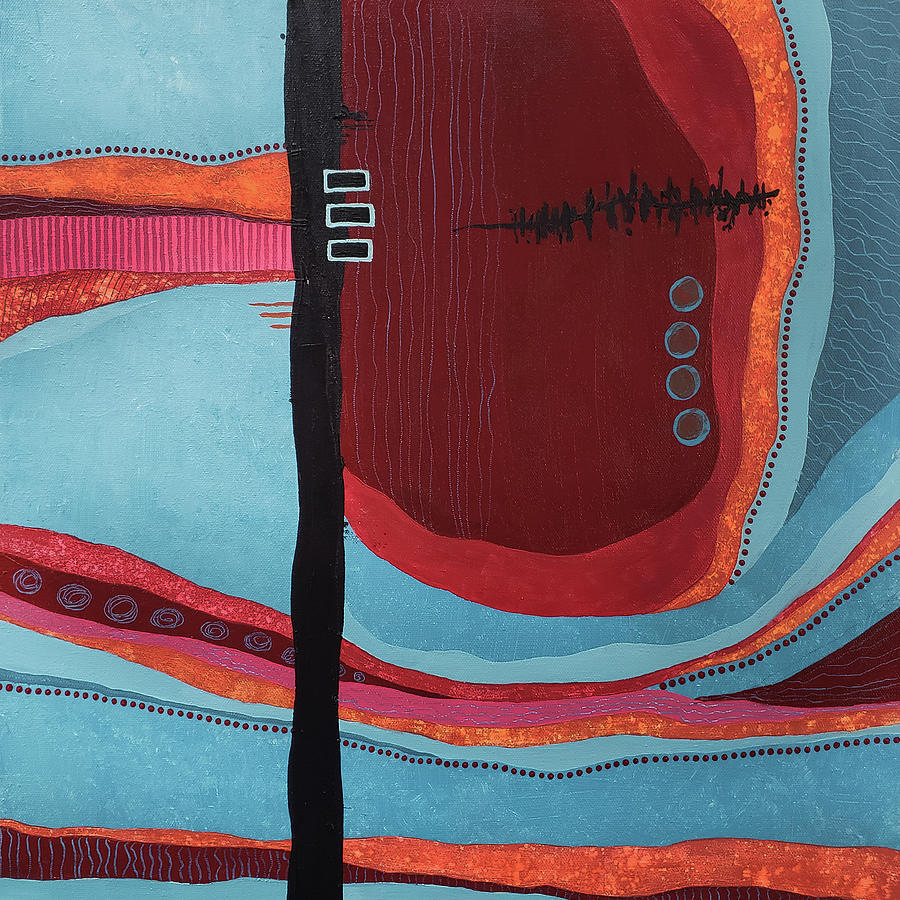 HEARTBEAT DEUX Abstract In Red and Aqua Blue Painting by Lynnie Lang