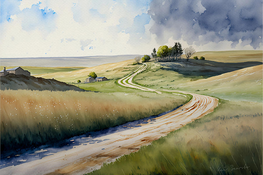 Heartland Beauty - A Watercolor Painting of the Flint Hills Painting by Kai Saarto