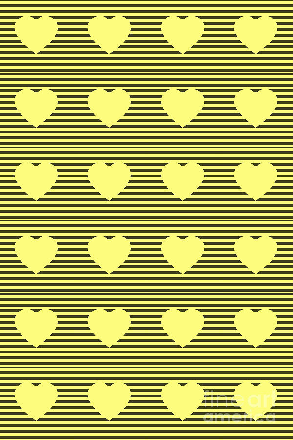 Hearts and stripes pattern yellow and dark olive  Digital Art by Heidi De Leeuw