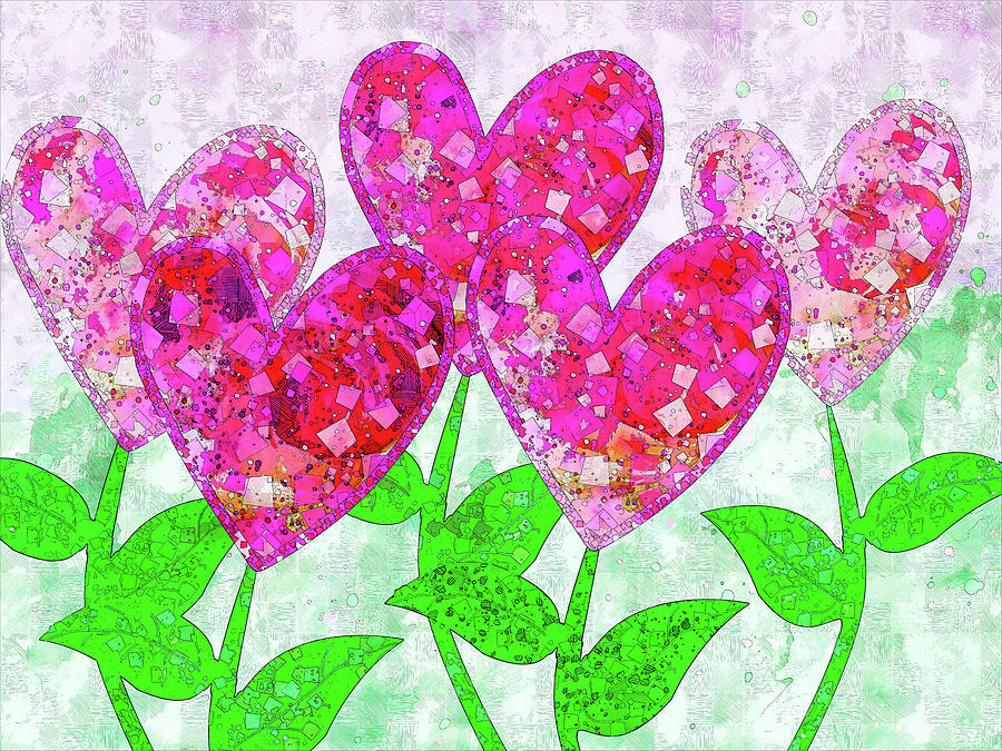 Hearts Blooming in Pink Mixed Media by Pamela Williams