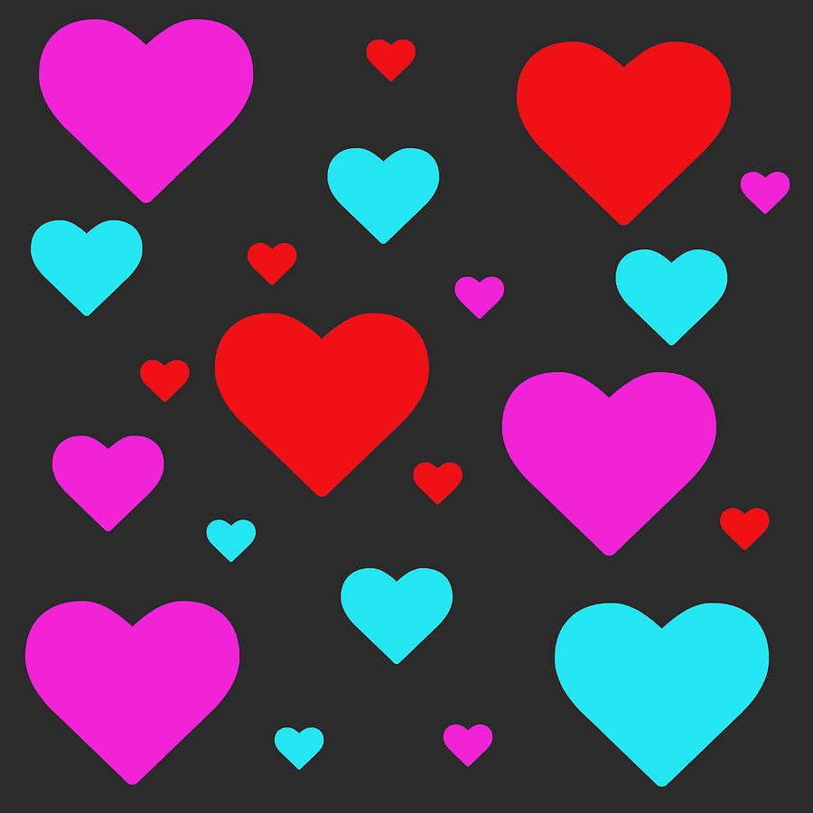 Hearts - Multicolor on Black Digital Art by Jason Fink