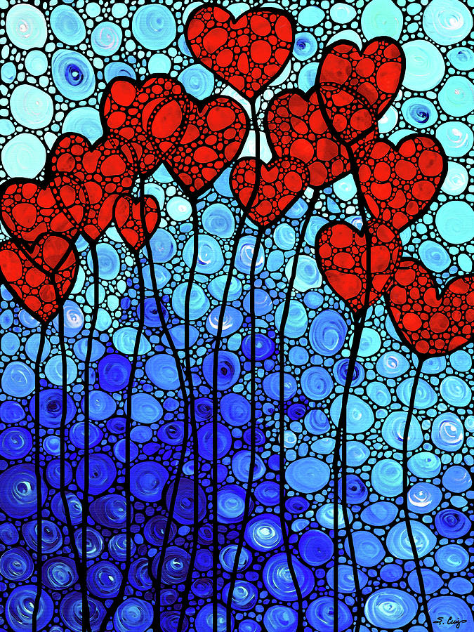 Hearts On Fire Mosaic Art Painting by Sharon Cummings