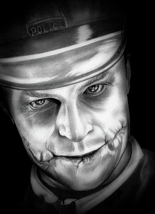 Heath Ledger - Joker Unmasked - Black and White Edition Drawing by Fred Larucci