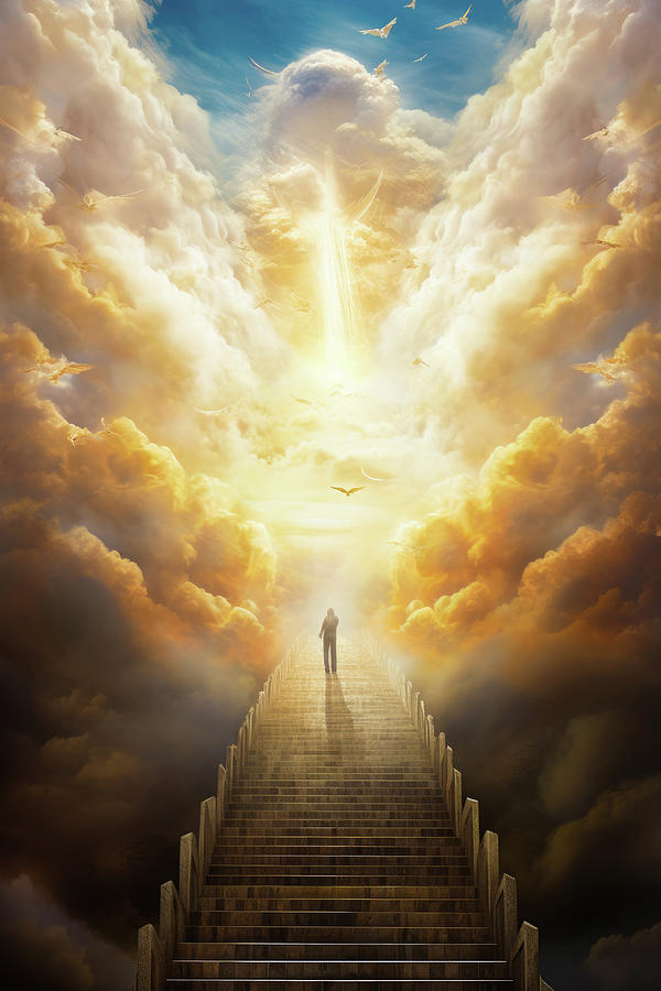 Heaven 01 Stairs and Clouds Digital Art by Matthias Hauser