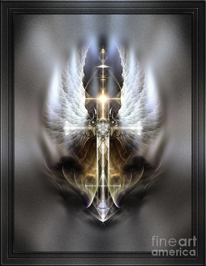 Heavenly Angel Wing Cross Vintage Satin Fractal Art Composition Digital Art by Rolando Burbon