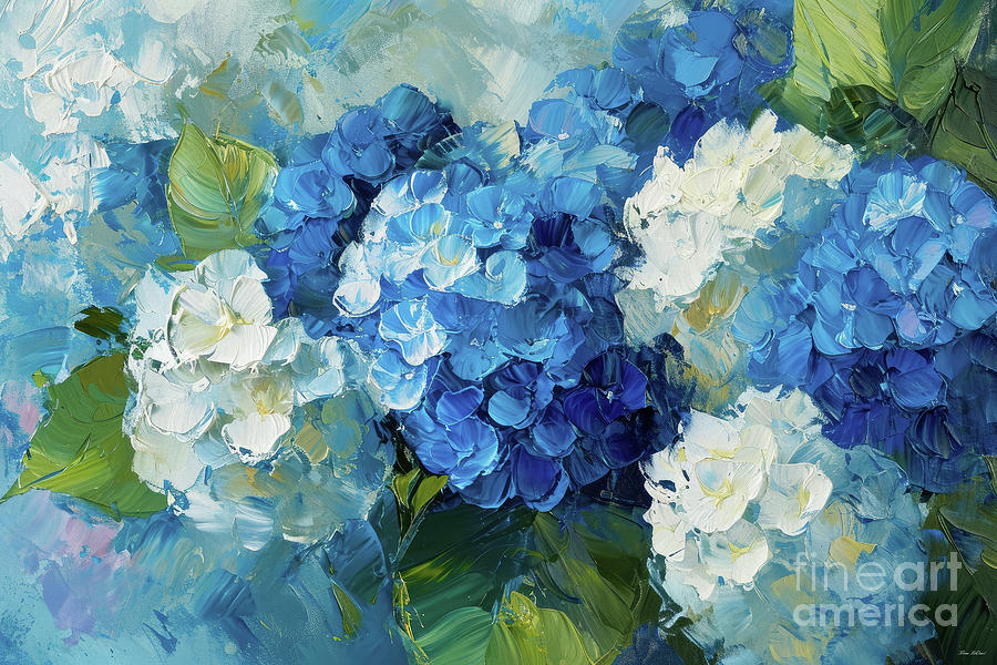 Heavenly Blue Hygrangea Flowers Painting by Tina LeCour