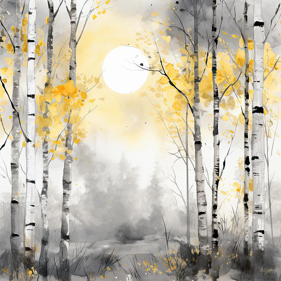 Heavenly Forest - Birch Forest Art Painting by Lourry Legarde