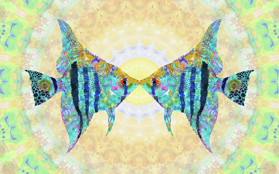 Heavenly Kiss - Angel Fish Art Painting by Sharon Cummings