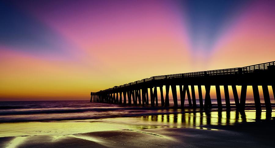 Jacksonville Photograph - Heavenly Light at Jacksonville Pier by Frozen in Time Fine Art Photography