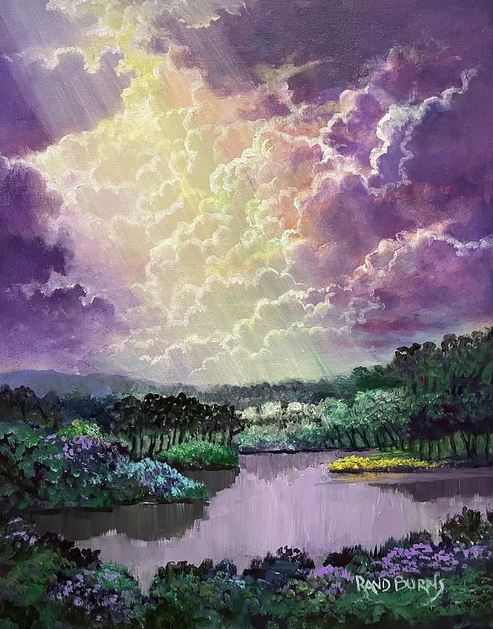 Purple Clouds.  Lavender Days. Painting by Rand Burns