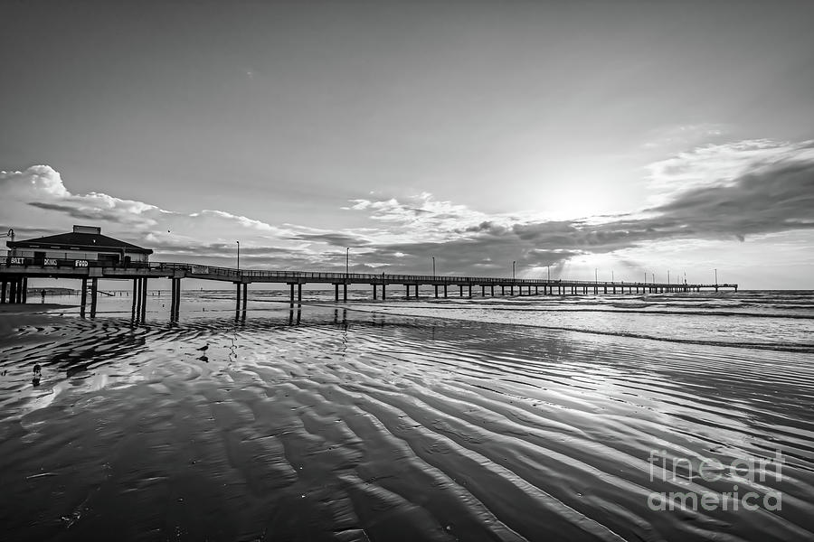 Heavenly Light Over the Pier B W Photograph by Bee Creek Photography - Tod and Cynthia