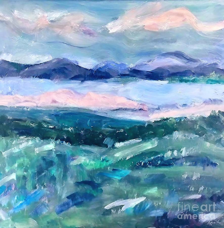 Mountain Painting - Heavens Branch sucursal del cielo Painting texture tropical skyscape landscape mountains abstract acrylic art artwork background beautiful blue brush canvas clouds countryside design drawing by N Akkash