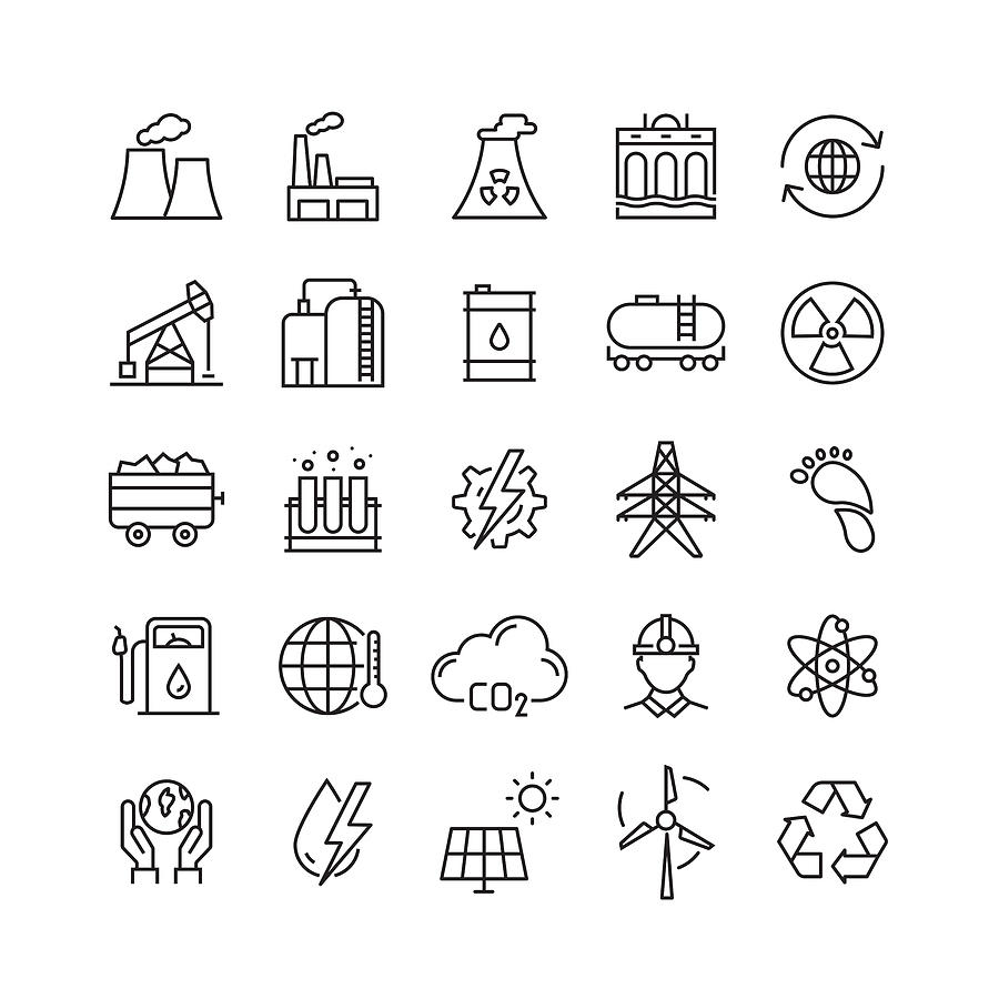 Heavy and Power Industry Related Vector Line Icons Drawing by Cnythzl