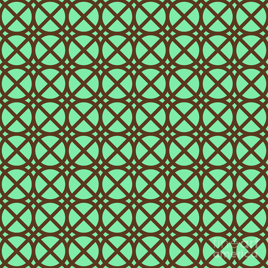 Heavy Circle On Diagonal Grid Pattern In Mint Green And Chocolate Brown N.1817 Painting