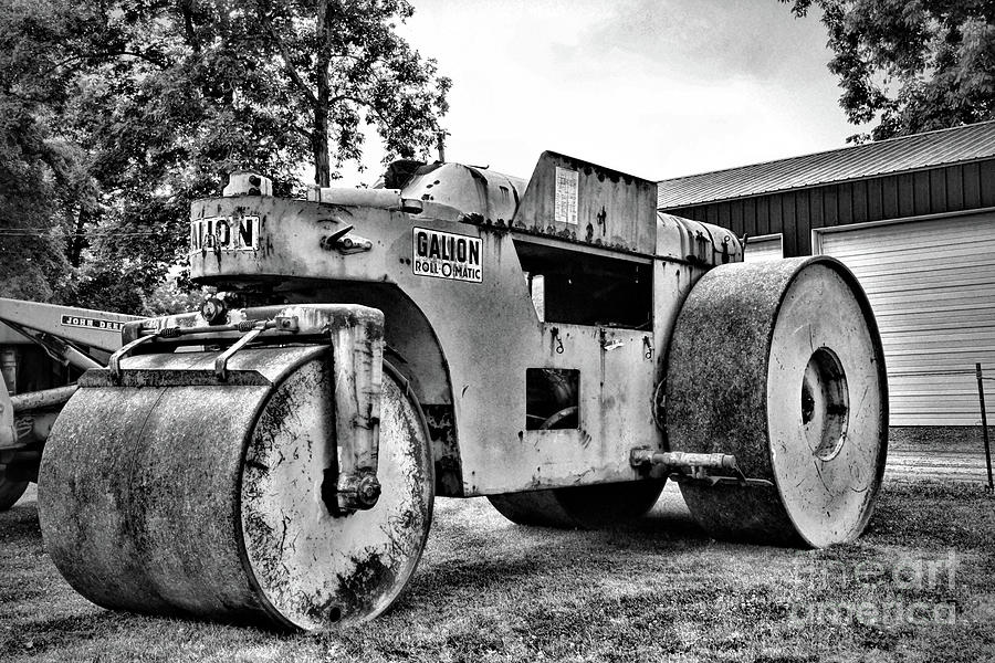 Heavy Construction Equipment Asphalt Roller black and white Photograph by Paul Ward