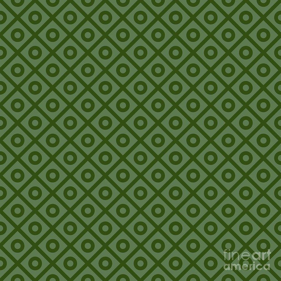 Heavy Diagonal Grid With Circle Pattern in Cactus And Dark Olive Green n.2677 Painting by Holy Rock Design