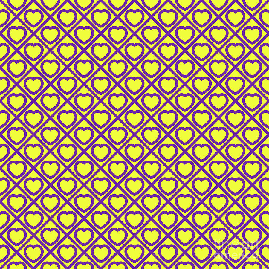 Heavy Diagonal Grid With Line Heart Pattern In Sunny Yellow And Iris Purple N.3146 Painting