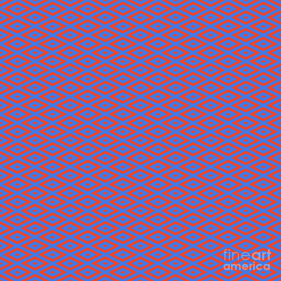 Heavy Diamond Grid With Center Inset Pattern In Red Orange And True Blue N.2197 Painting