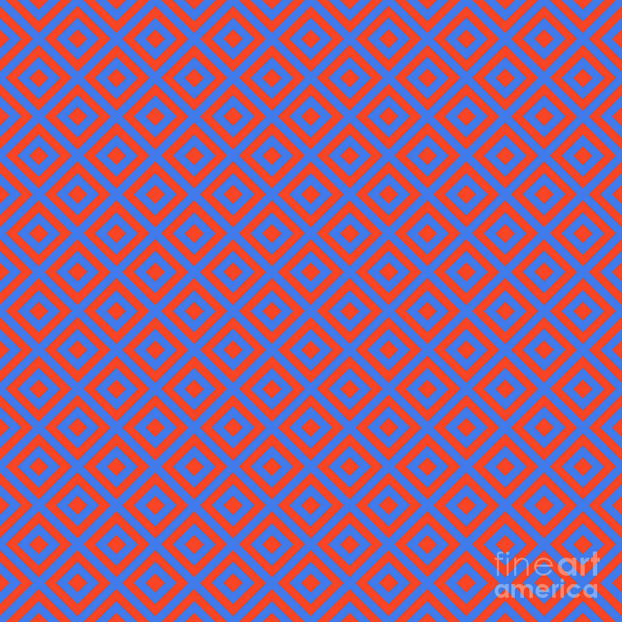 Heavy Diamond On Diagonal Grid Pattern In Red Orange And True Blue N.1268 Painting
