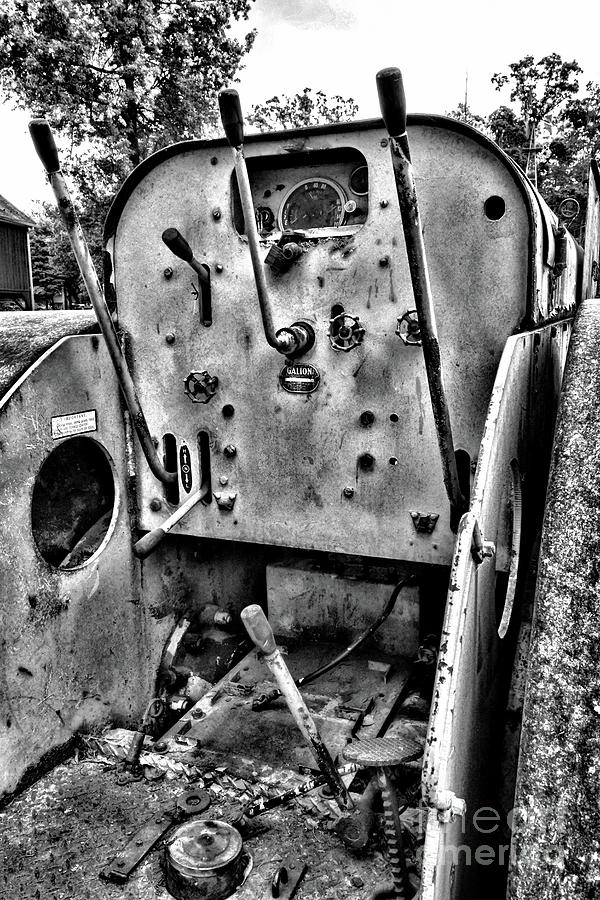 Heavy Equipment Asphalt Roller Controls black and white Photograph by Paul Ward