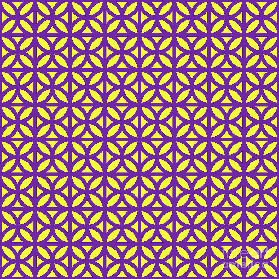 Heavy Four Leaf Circle Tile Pattern In Sunny Yellow And Iris Purple N.0636 Painting