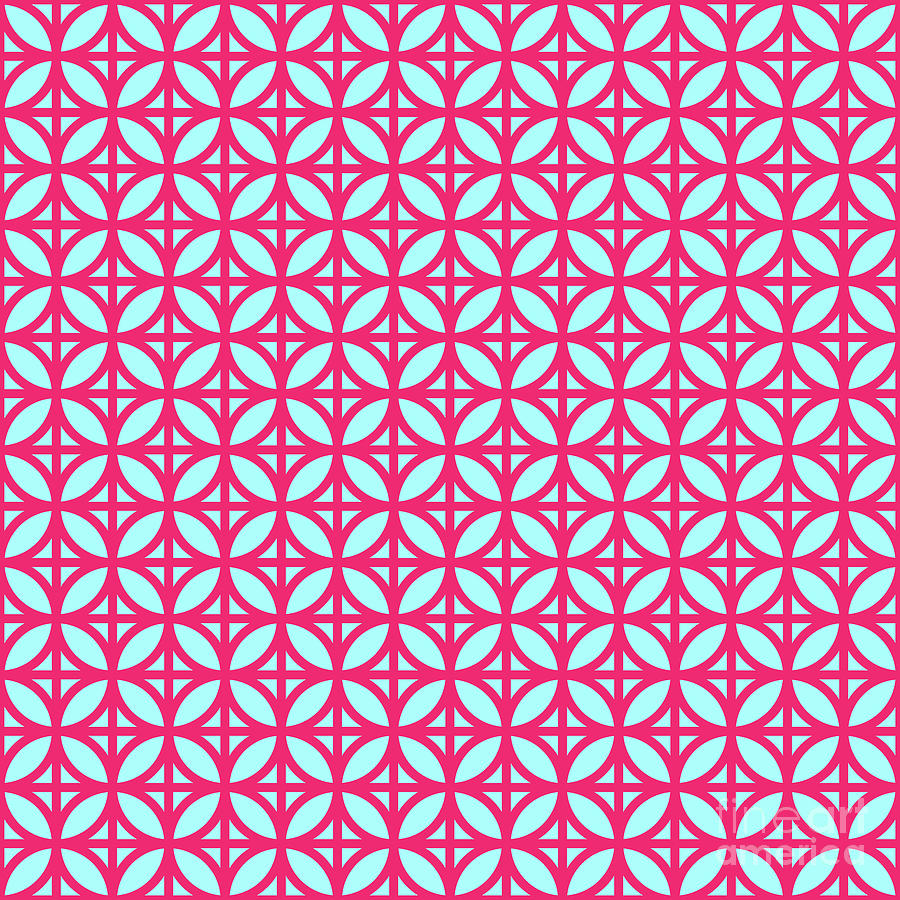 Heavy Four Leaf On Grid Pattern In Light Aqua And Raspberry Pink N.0002 Painting