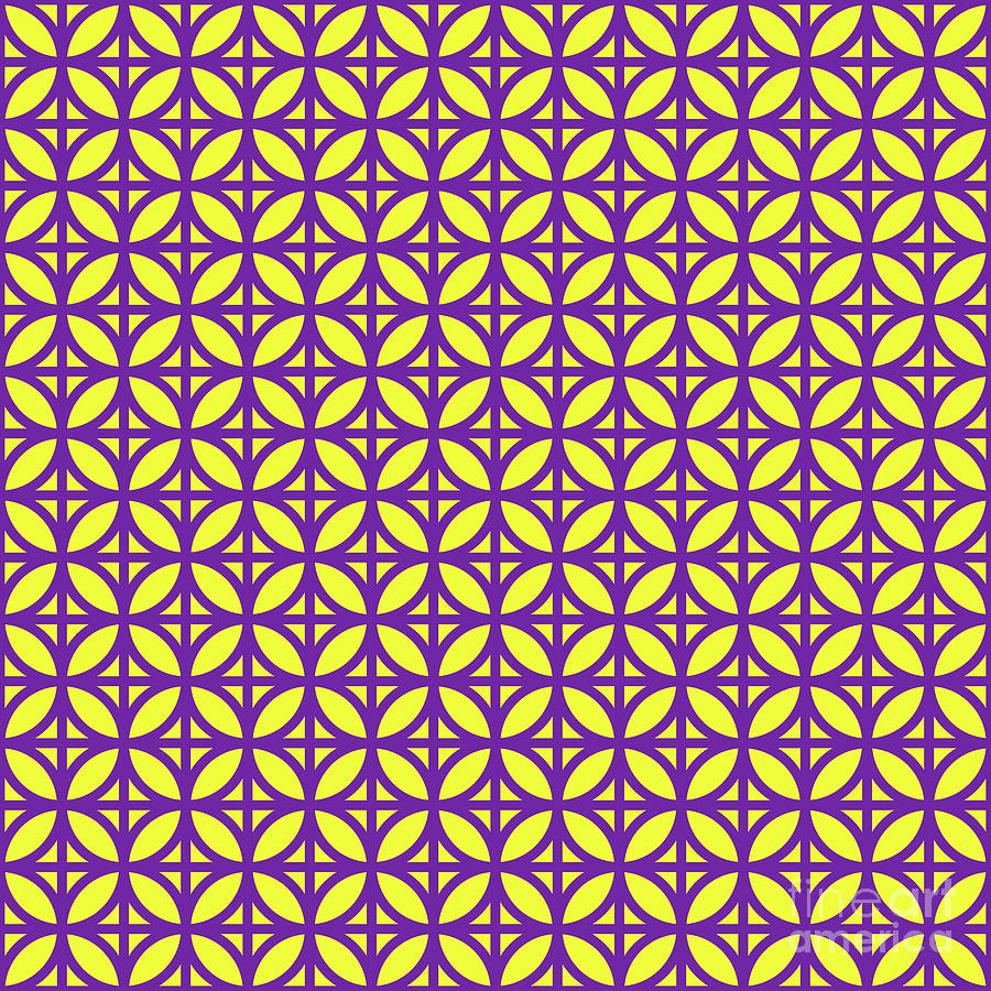 Heavy Four Leaf On Grid Pattern In Sunny Yellow And Iris Purple N.1508 Painting