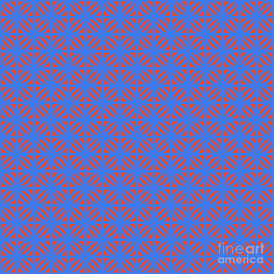 Heavy Four Leaf On Isometric Grid Pattern In Red Orange And True Blue N.0809 Painting