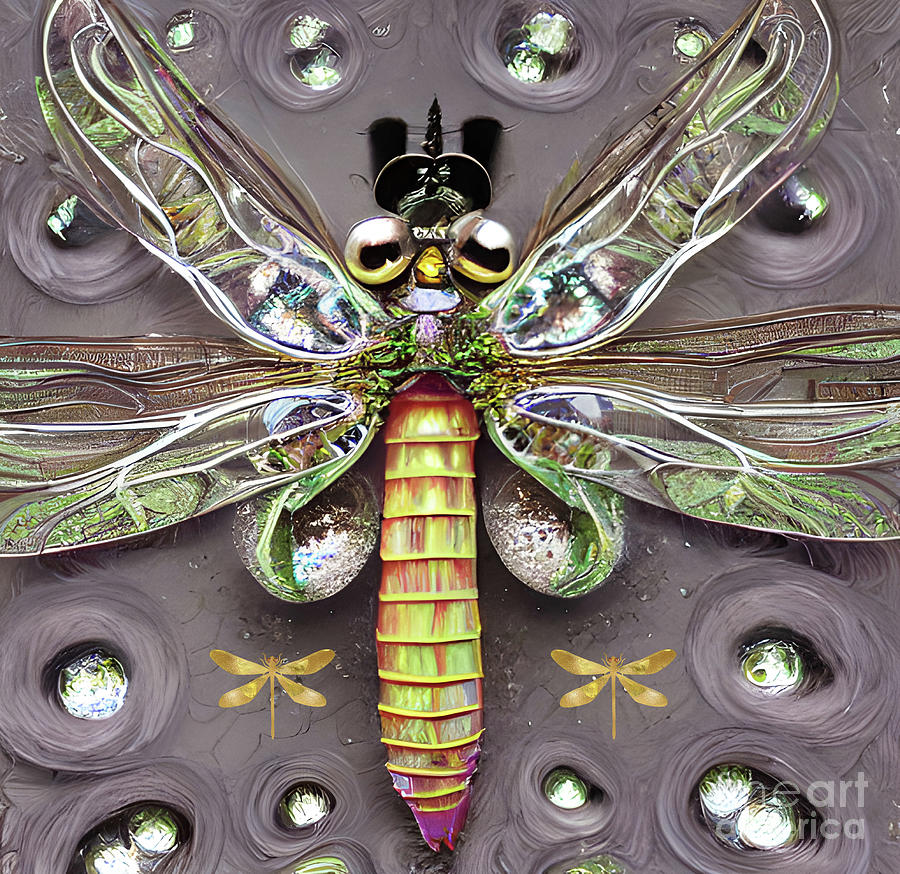 Heavy Gold Metal Dragonfly Digital Art by Debra Miller