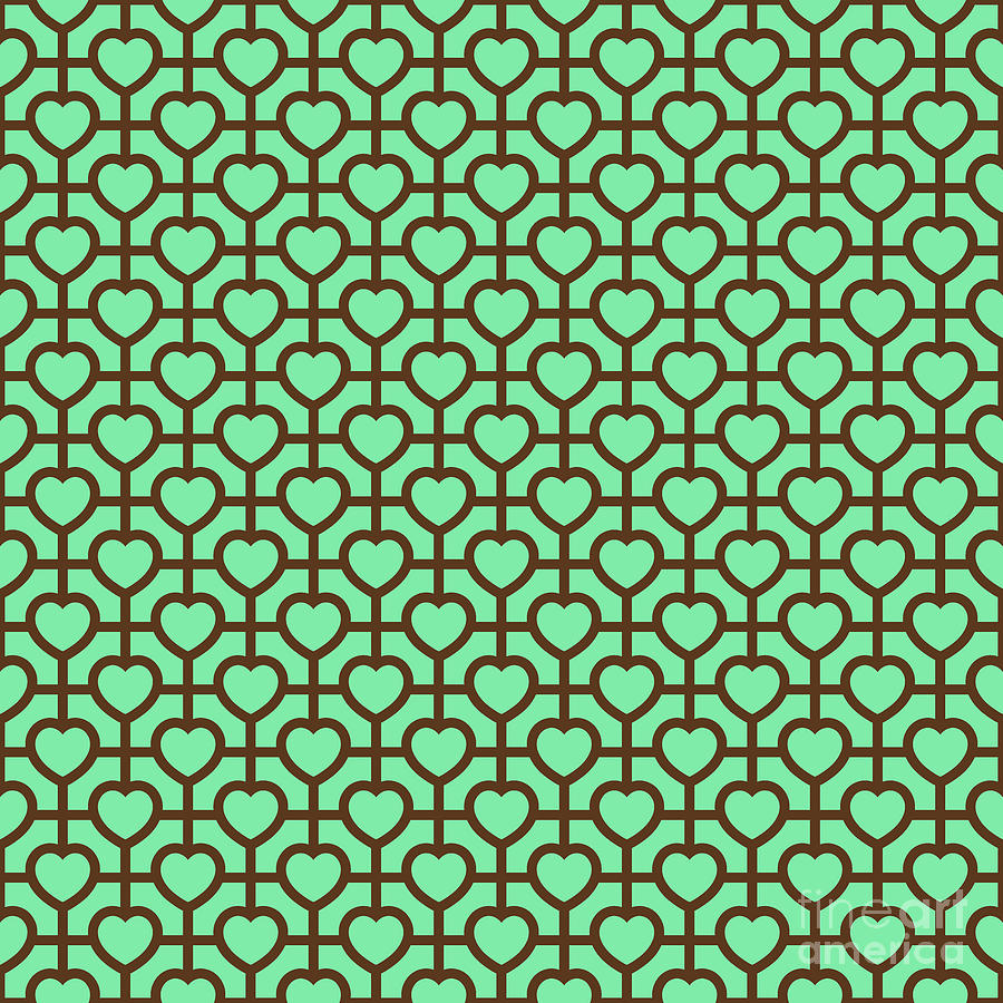 Heavy Grid With Line Heart Pattern In Mint Green And Chocolate Brown N.2423 Painting