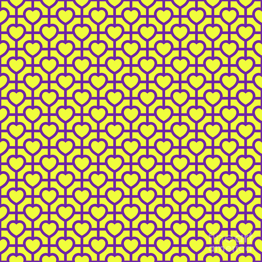 Heavy Grid With Line Heart Pattern in Sunny Yellow And Iris Purple n.2795 Painting by Holy Rock Design