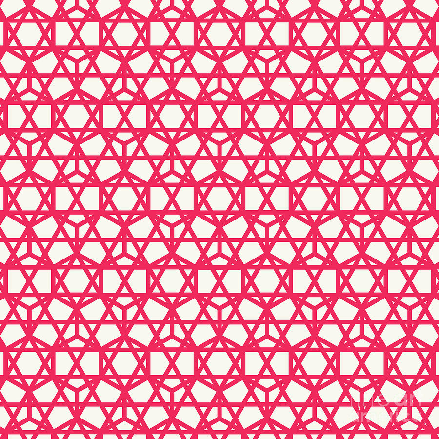 Heavy Honeycomb With Star Grid Pattern in Eggshell White And Ruby Pink n.2151 Painting by Holy Rock Design