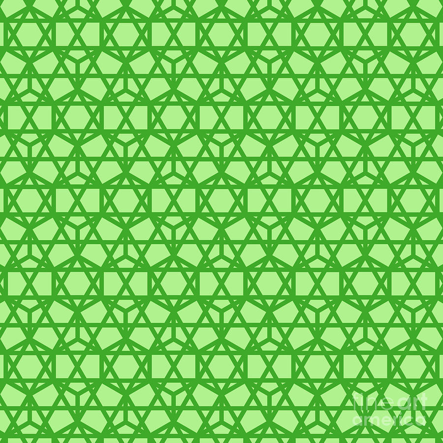 Heavy Honeycomb With Star Grid Pattern in Light Apple And Grass Green n.2872 Painting by Holy Rock Design