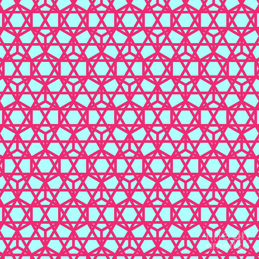 Heavy Honeycomb With Star Grid Pattern In Light Aqua And Raspberry Pink N.2652 Painting